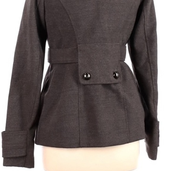 Hydraulic sz XS charcoal gray double breasted faux wool gathered lined Pea Coat - Picture 13 of 16